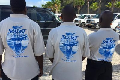 Bernard staff wearing sunset shirts