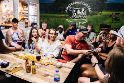 People having fun at the Amsterdam cheese shop
