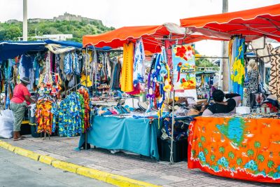 Marigot market stalls